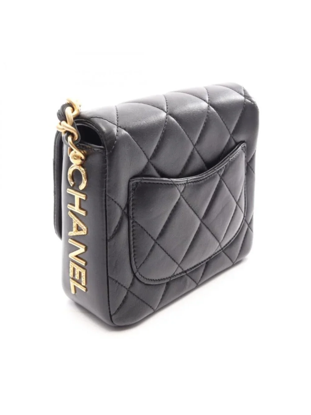 Chanel Shoulder Bag Quilted Black Lambskin Small Flap Chain